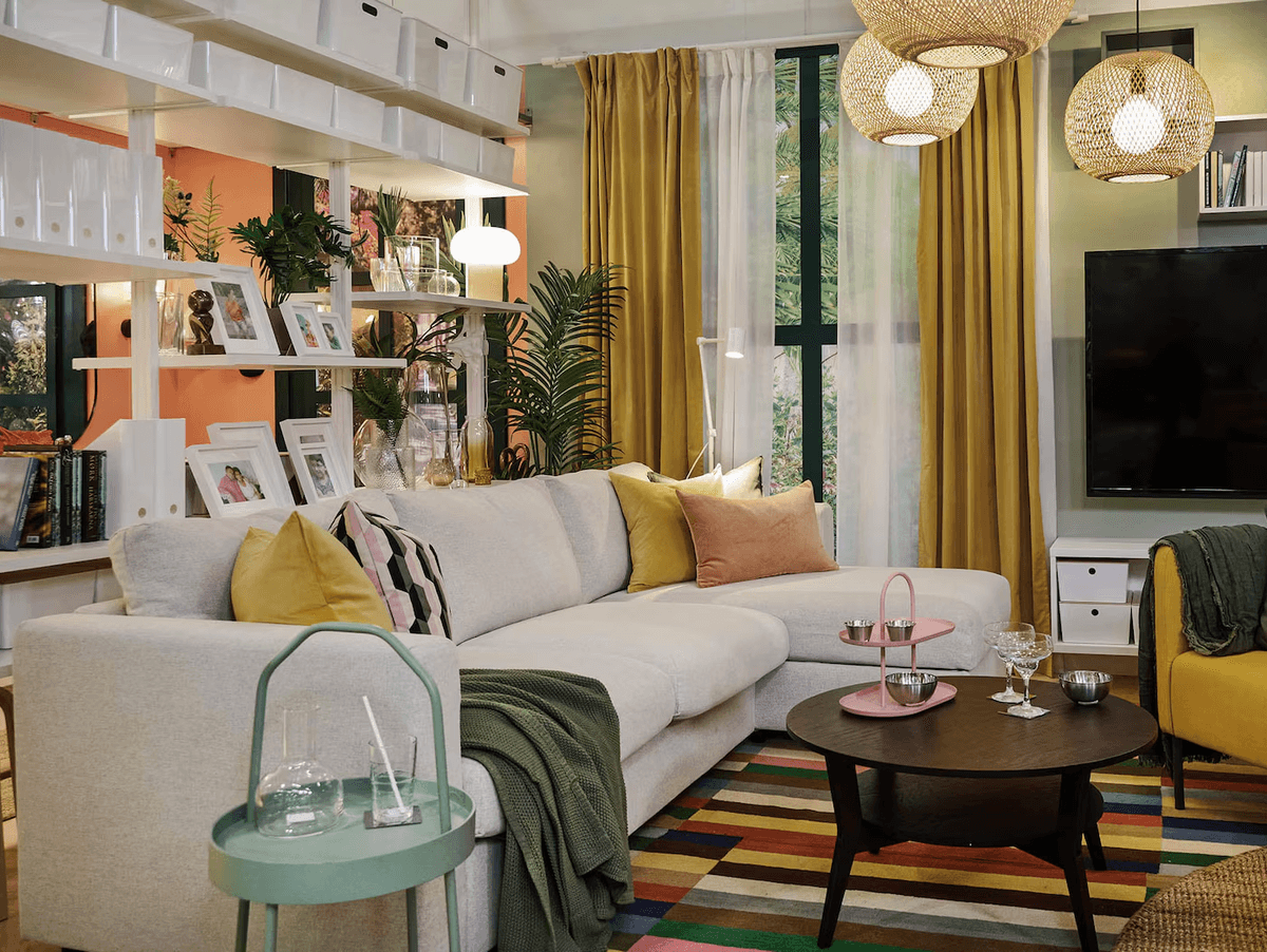 cozy living room with curtains